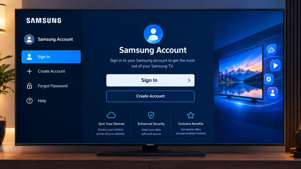 Samsung account sign-in screen on a Samsung Smart TV