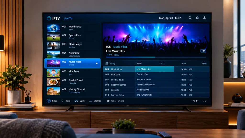 Smart IPTV channel list loaded on a Samsung Smart TV